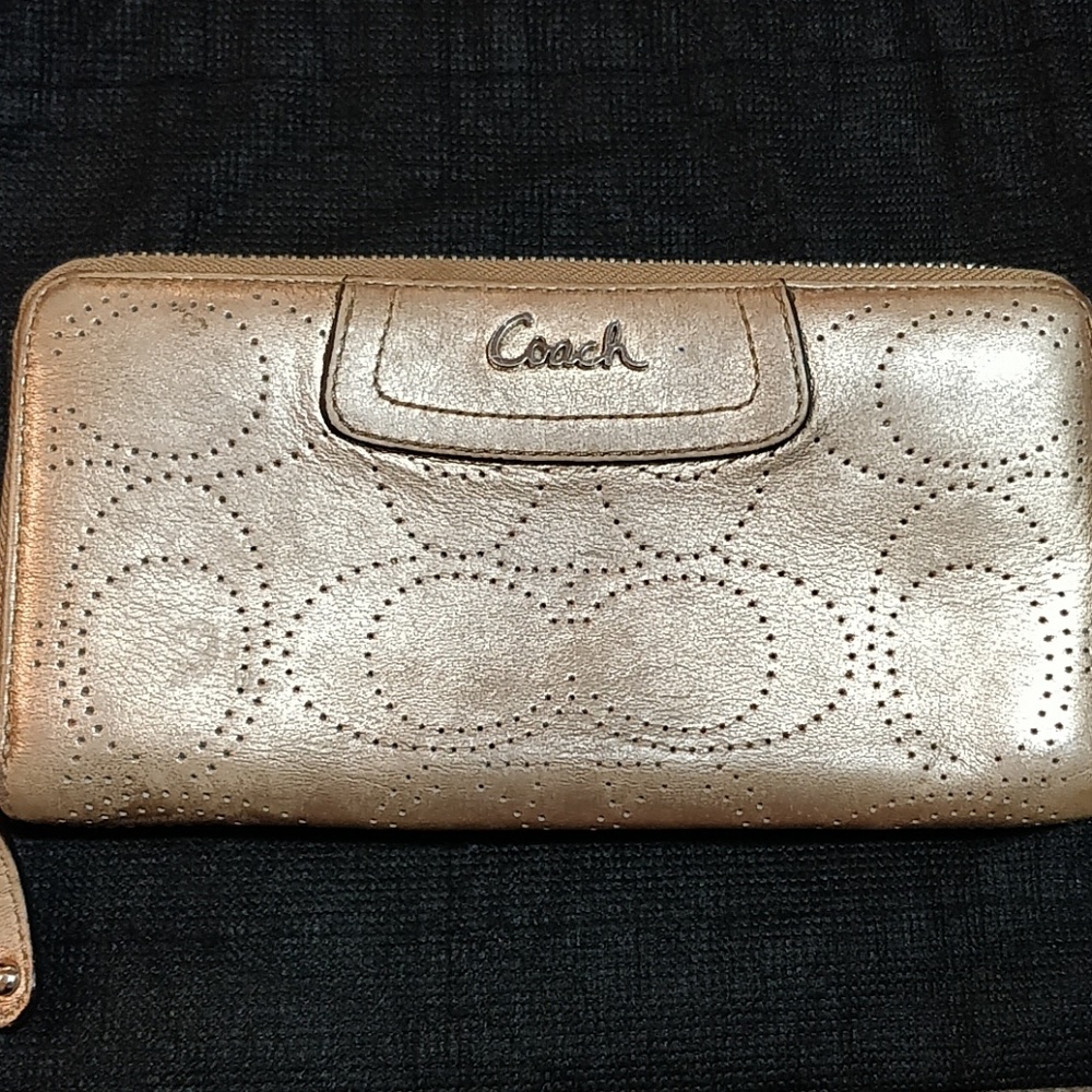 * Coach Perforated Gold Metallic Wallet